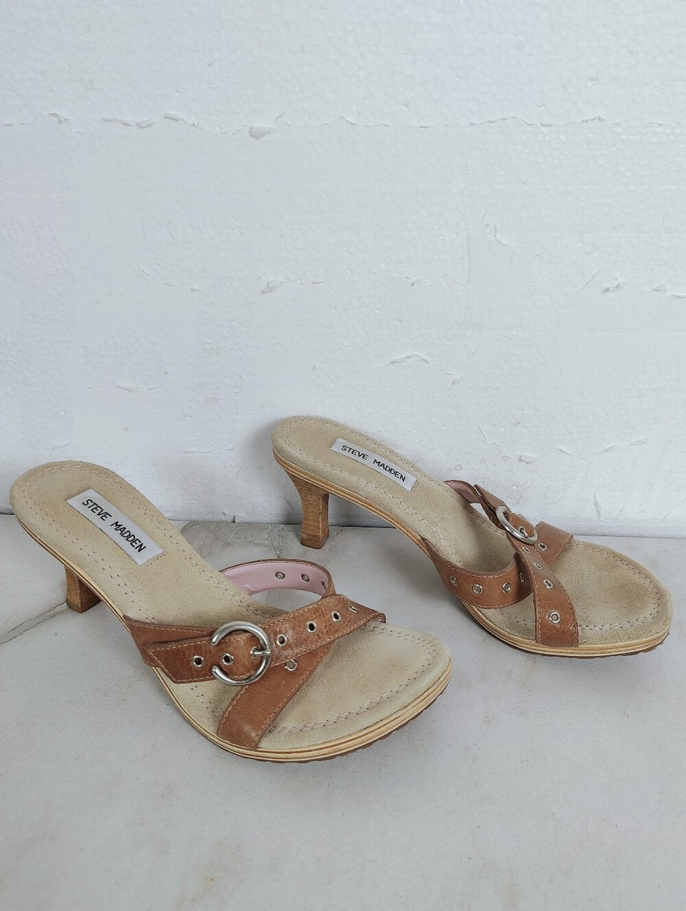 Steve Madden Y2K Style Brown Leather Slip-on Heeled Mules, Sz 8.5